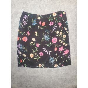 Women's Talbots Petites 12P Black Floral Silk Wrap Mini Skirt